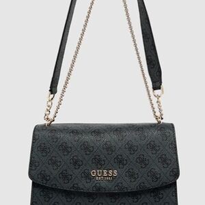 GUESS Black Logo-Print Chain Shoulder Bag